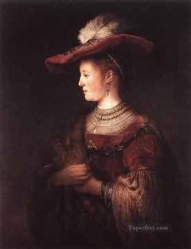 Rembrandt van Rijn Painting - Saskia con vestido pomposo, retrato de Rembrandt